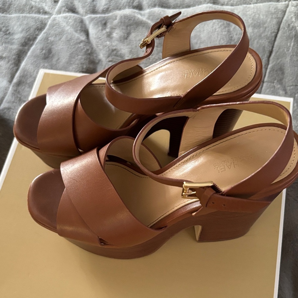 MICHAEL Michael Kors Chestnut Brown Leather Platform Sandals